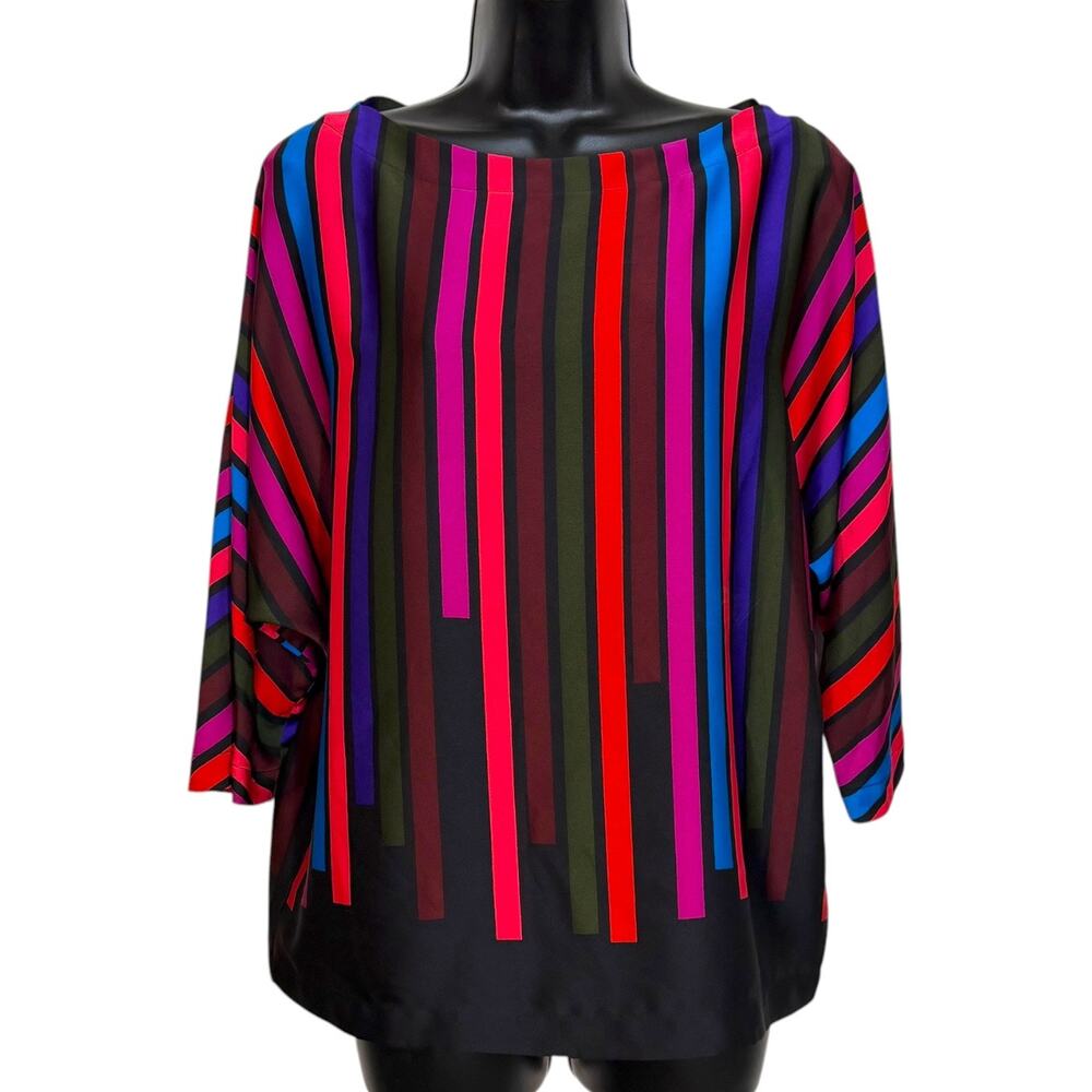 Trina Turk Los Angeles Colorful Blouse Multi Stripe Dolman Sleeve Artsy Size M L